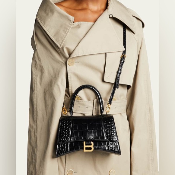 PRE-LOVED* BALENCIAGA HOURGLASS XS CROC EMBOSSED LEATHER TOP HANDLE SATCHEL - Picture 1 of 12